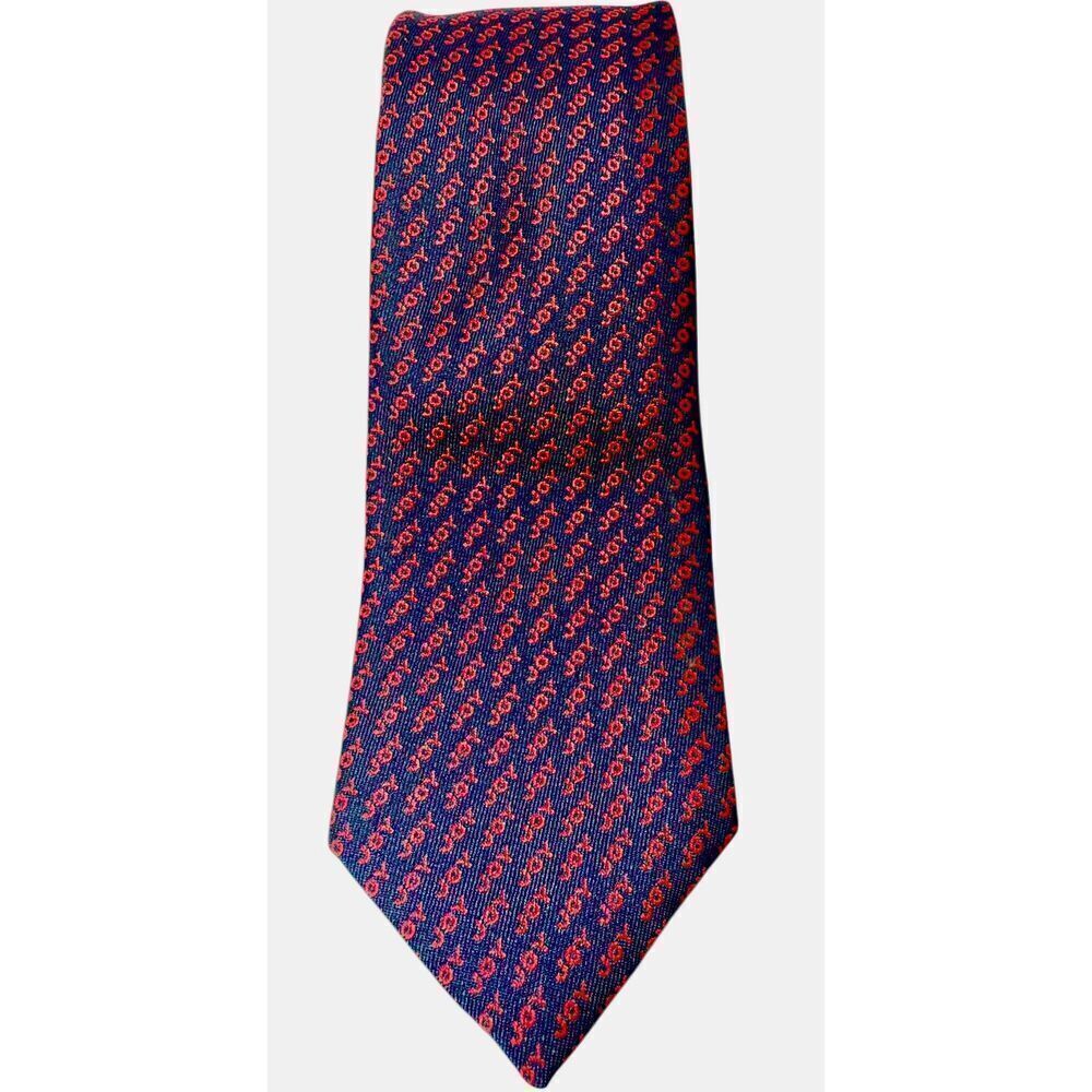 Allyn Neckwear Holiday Necktie Navy Blue With Repeating JOY In Red